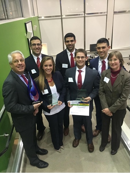 Team members from back to front are: Frank Bazzano ’17, Austin Custodio ’17, Sean Elliott ’17, Christopher Wilkos, Taylor Vanfleet ’17, Michael Morabito ’17 and Leslie L. White, CFA.